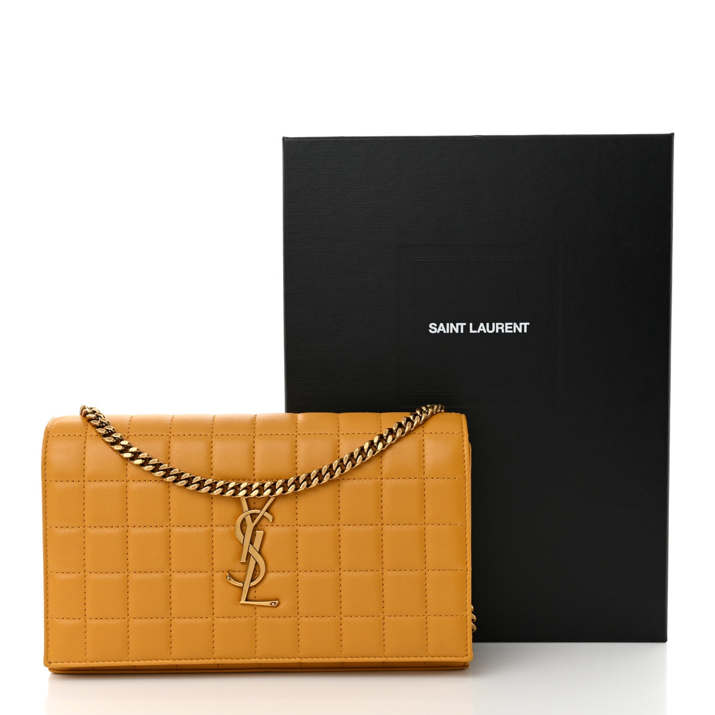 Lambskin Carre Quilted Cassandre Chain Wallet Saffran