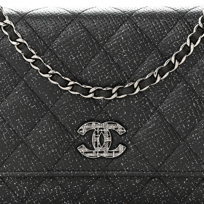 Chanel Glitter Calfskin Quilted Wallet on Chain WOC Black Silver 9 of 13