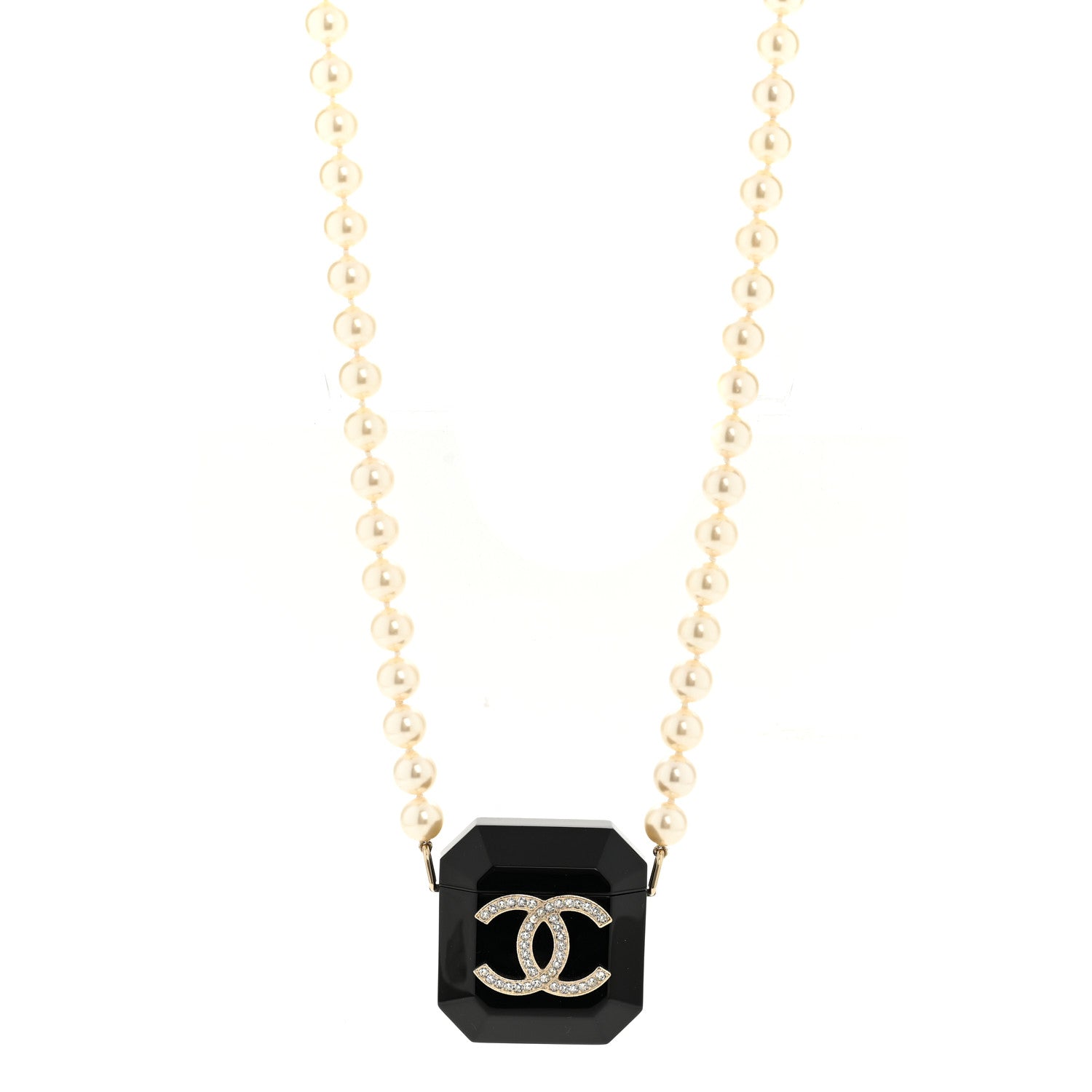 Chanel Resin Crystal Pearl Airpods Pro Holder Necklace Black Pearly White 1 of 7