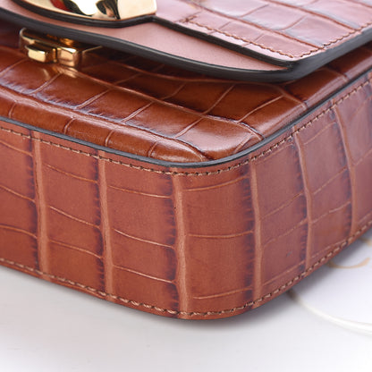 Chloe Calfskin Crocodile Embossed Mini C Double Carry Chestnut Brown 9 of 9