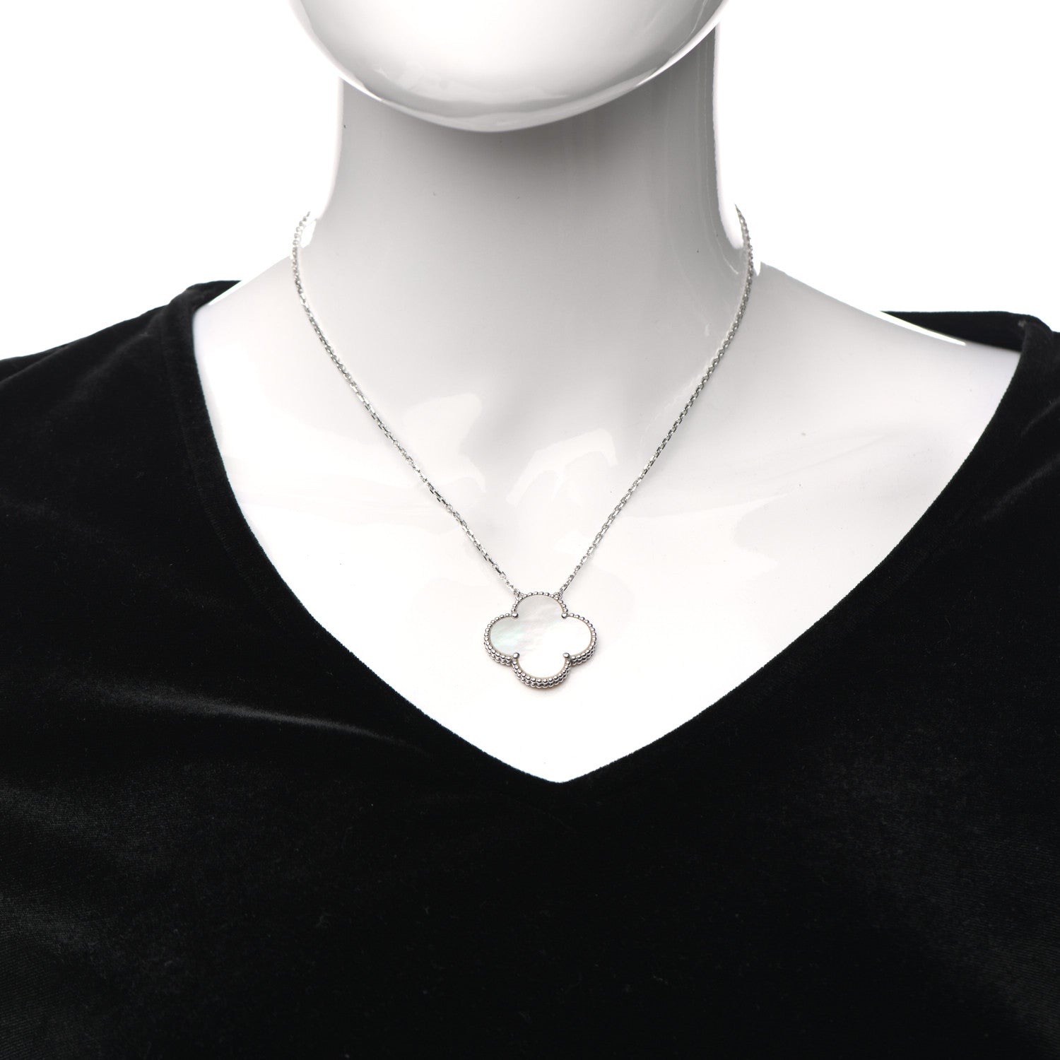 Van Cleef & Arpels 18K White Gold Mother of Pearl Magic Alhambra Pendant Necklace 2 of 6