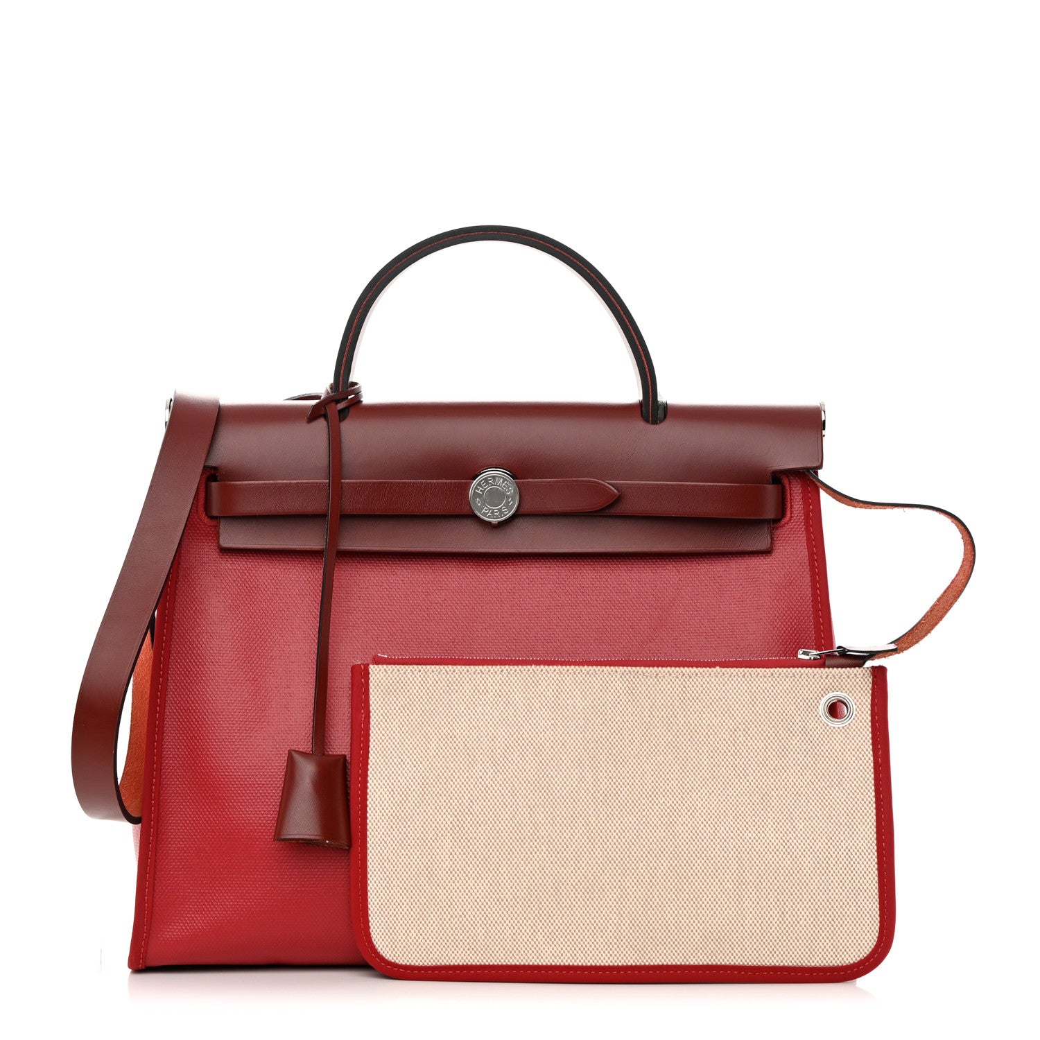 Hermes Toile H Berline Vache Hunter Herbag Zip PM 31 Rouge Piment Ecru 1 of 14