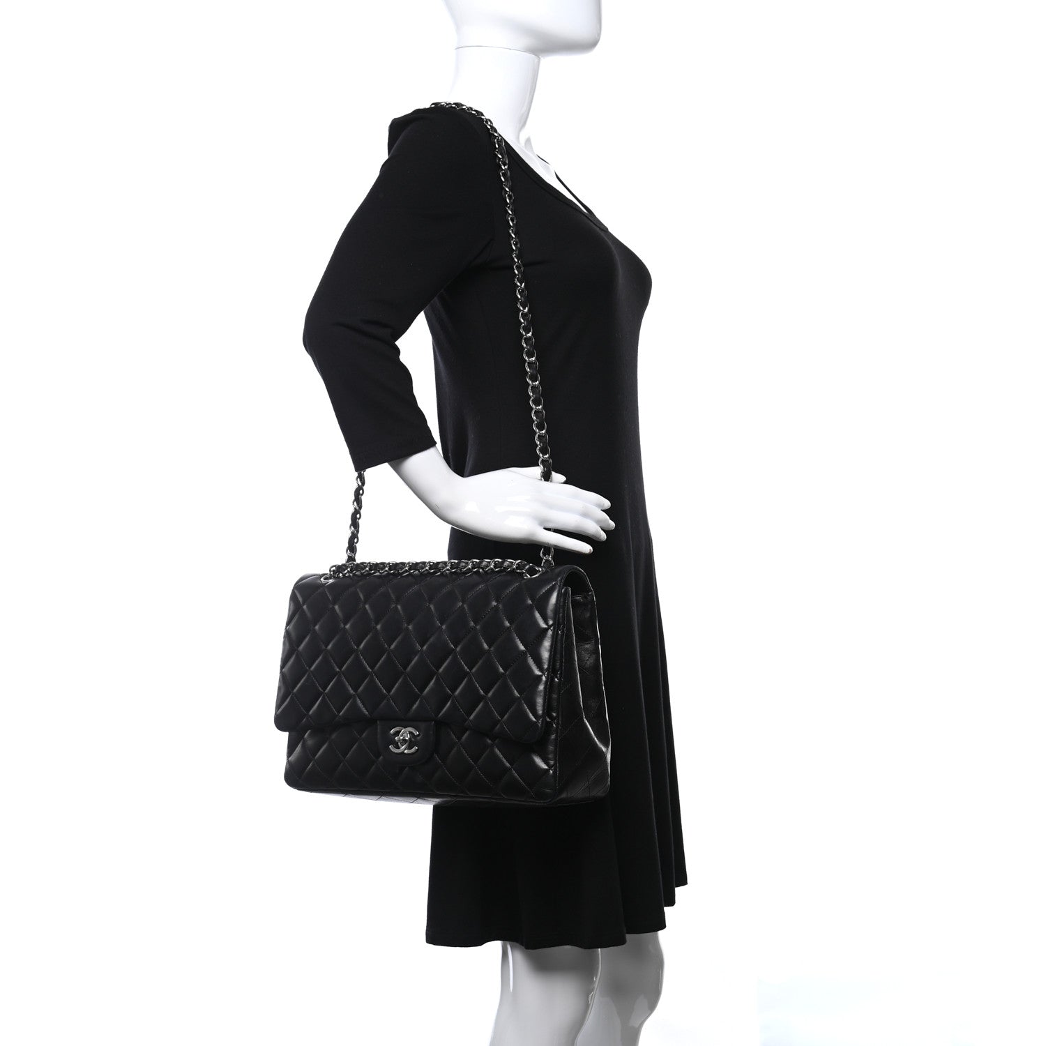 Chanel Lambskin Quilted Maxi Single Flap Black 2 of 10