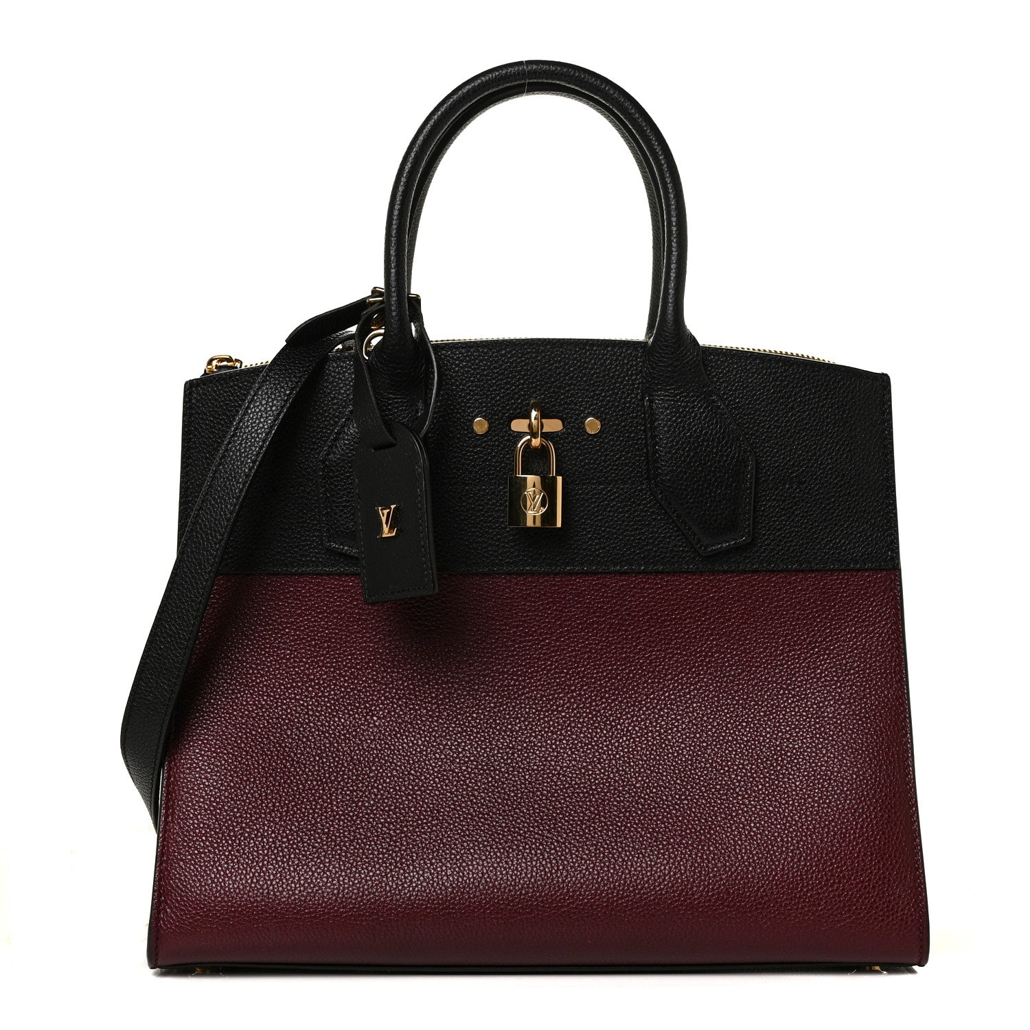 Louis Vuitton Calfskin City Steamer MM Burgundy Black 1 of 7