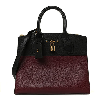 Louis Vuitton Calfskin City Steamer MM Burgundy Black 1 of 7