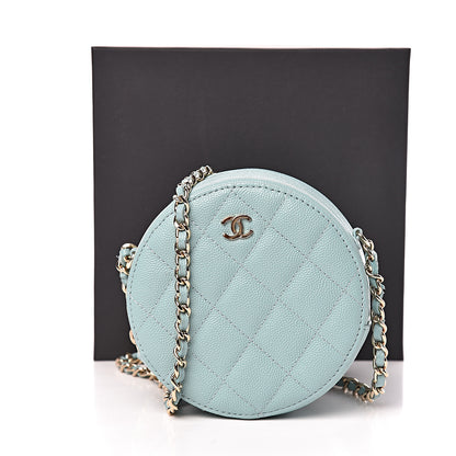 Chanel Caviar Quilted Round Clutch With Chain Light Blue 11 of 11