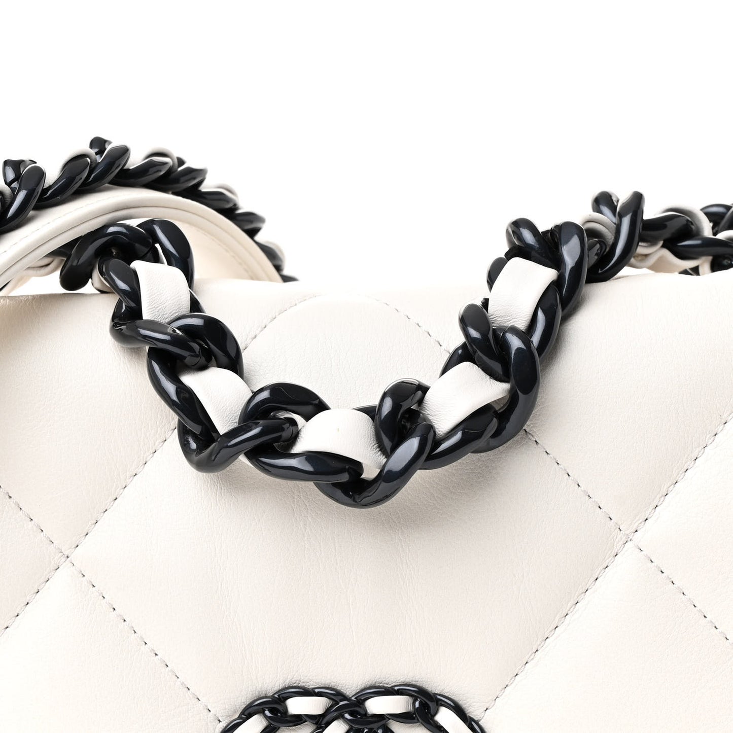 Glossy Calfskin Quilted Medium Chanel 19 Flap White Black