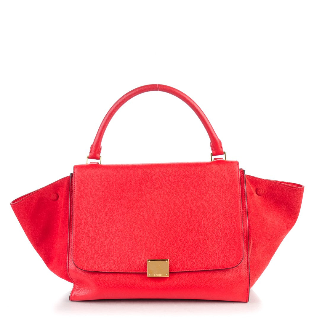 Celine Drummed Calfskin Suede Medium Trapeze Coquelicot 1 of 8