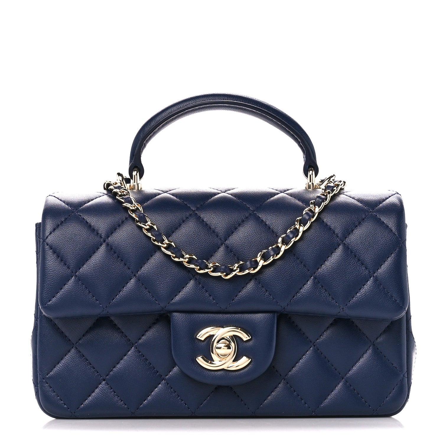 Chanel Lambskin Quilted Mini Top Handle Rectangular Flap Navy Blue 1 of 12