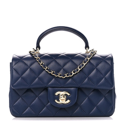 Chanel Lambskin Quilted Mini Top Handle Rectangular Flap Navy Blue 1 of 12