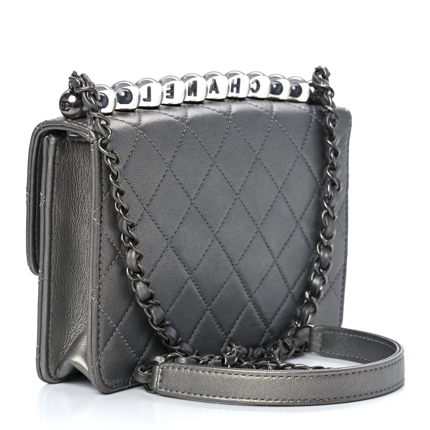 Chanel Metallic Goatskin Quilted Small Chic Pearls Flap Silver 3 of 11