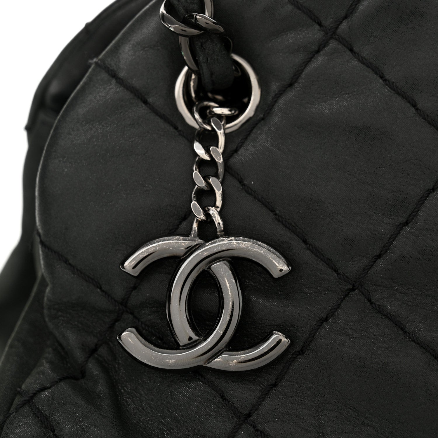 Chanel Iridescent Calfskin Stitched Just Mademoiselle Bowling Bag Black 13 of 14