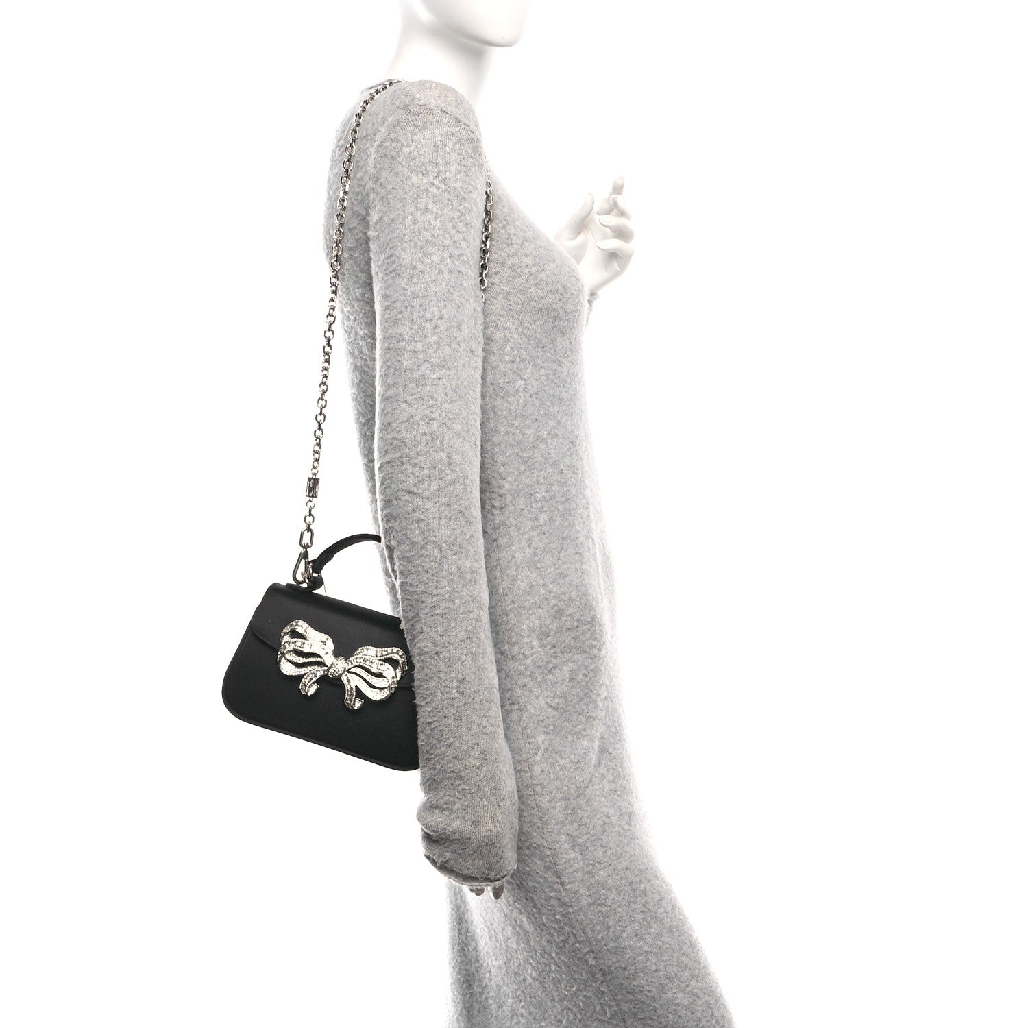 Judith Leiber Satin Crystal Bow Top Handle Black 2 of 10