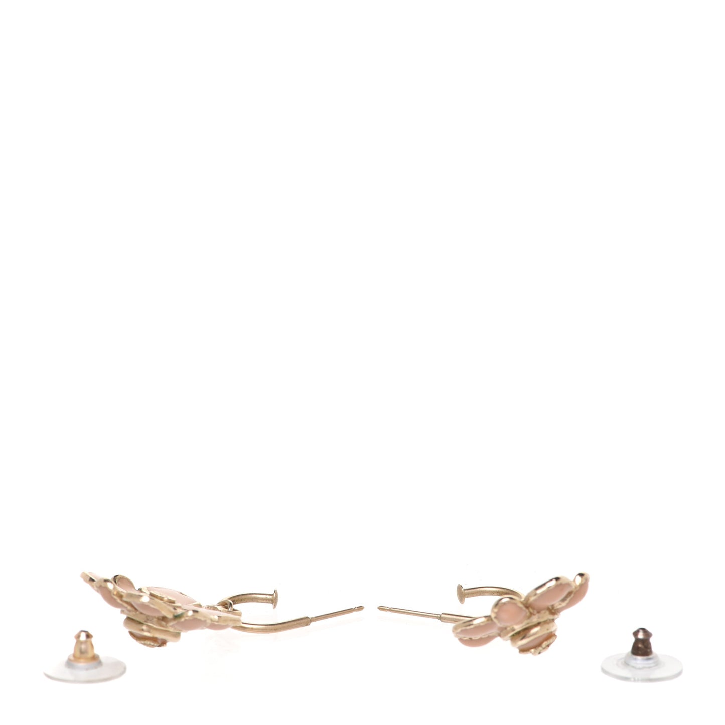 Enamel Flower CC Drop Earrings Beige Pink