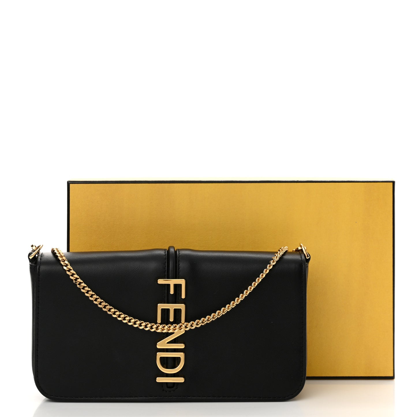 Vitello Grace Matte Fendigraphy Wallet On Chain Black