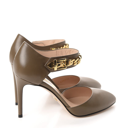 Gucci Calfskin Sylvie Chain Ankle Pumps 37 Mud 4 of 10