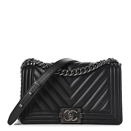 Chanel Lambskin Chevron Medium Boy Flap Black 1 of 16