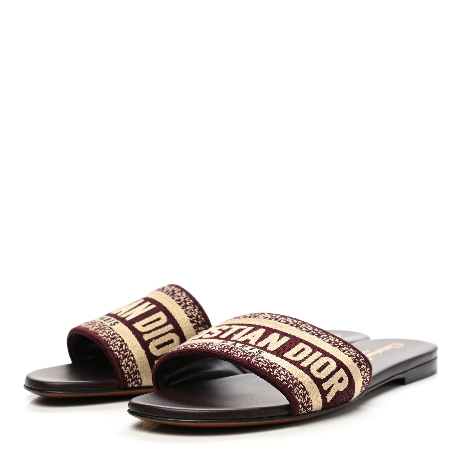 Christian Dior Canvas Embroidered Dway Mules Slide Sandals 36 Burgundy 3 of 8