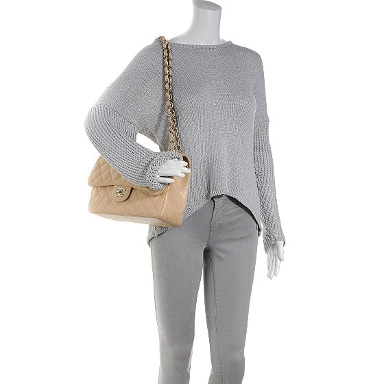 Caviar Jumbo Double Flap Beige Clair