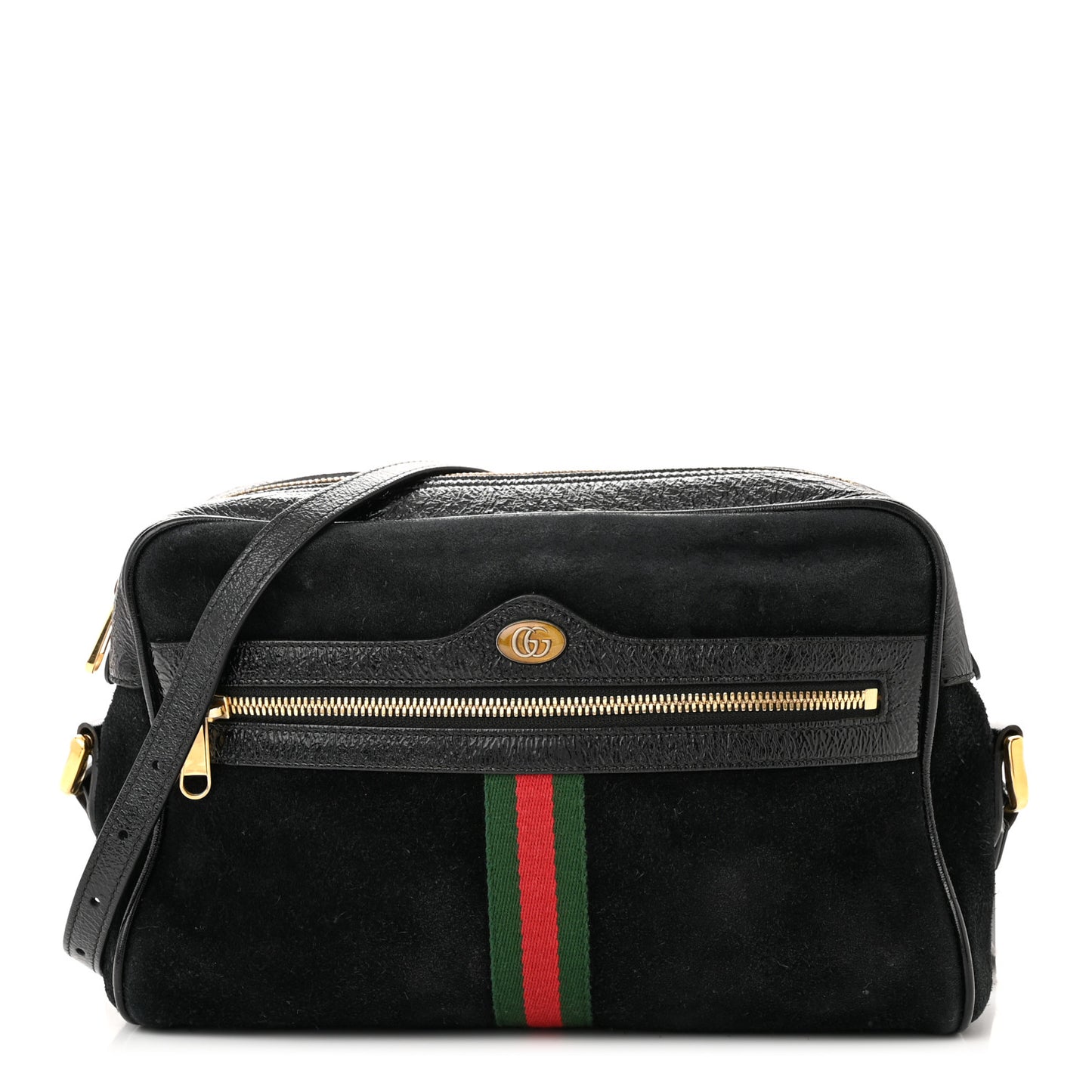 Suede Patent Web Small Ophidia Shoulder Bag Black