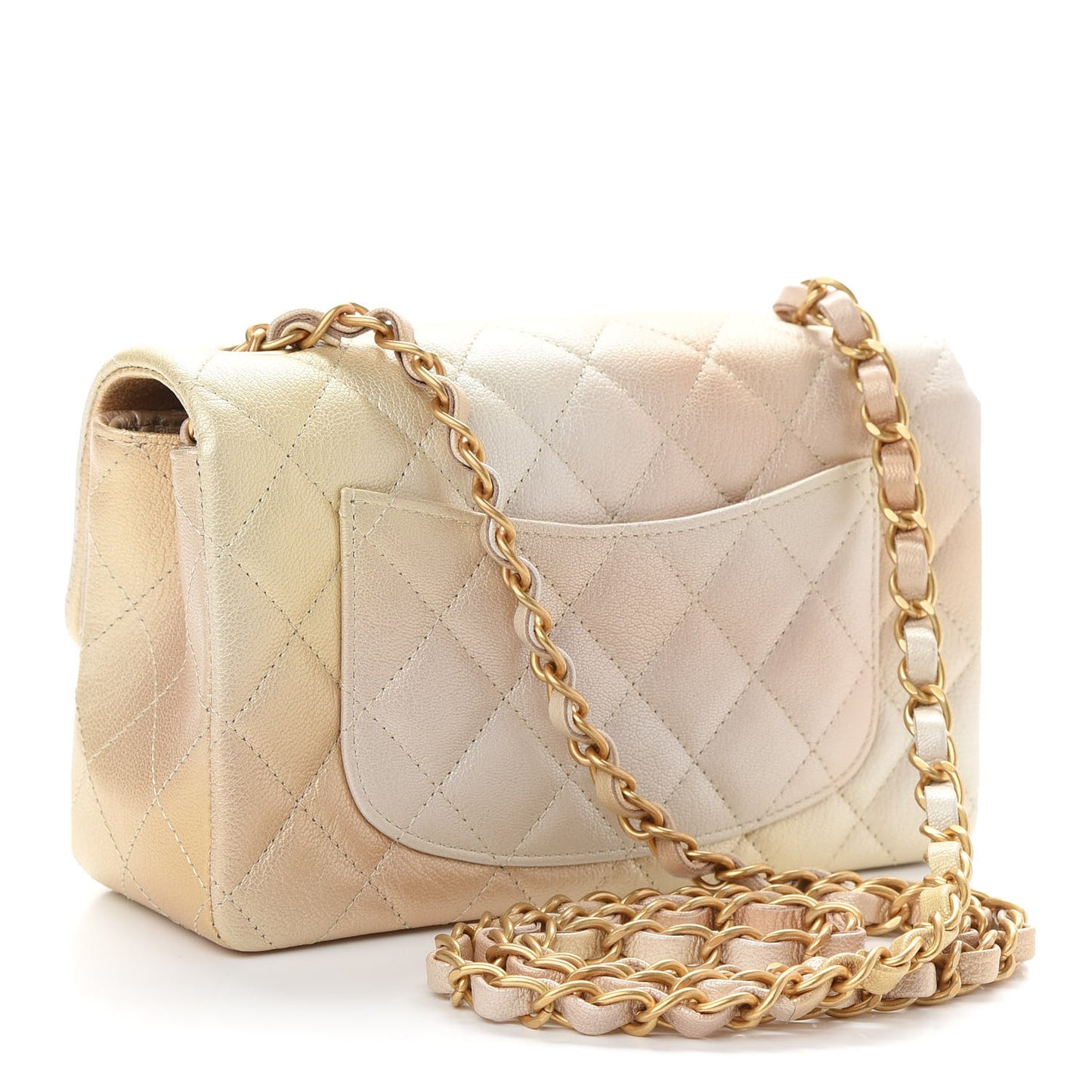 Metallic Goatskin Quilted Mini Rectangular Flap Gold