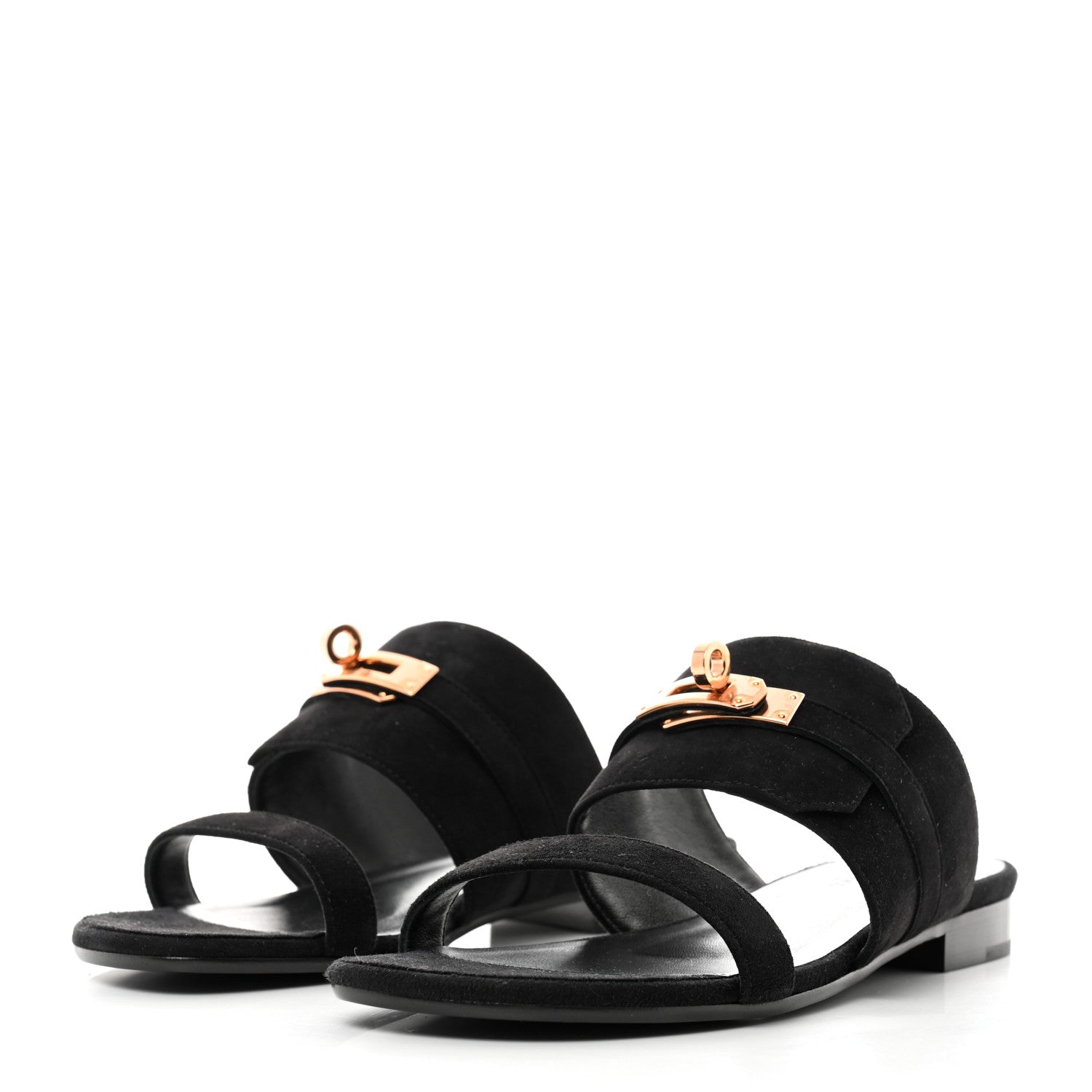 Hermes Suede Goatskin Avenue Sandals 36 Black 3 of 9