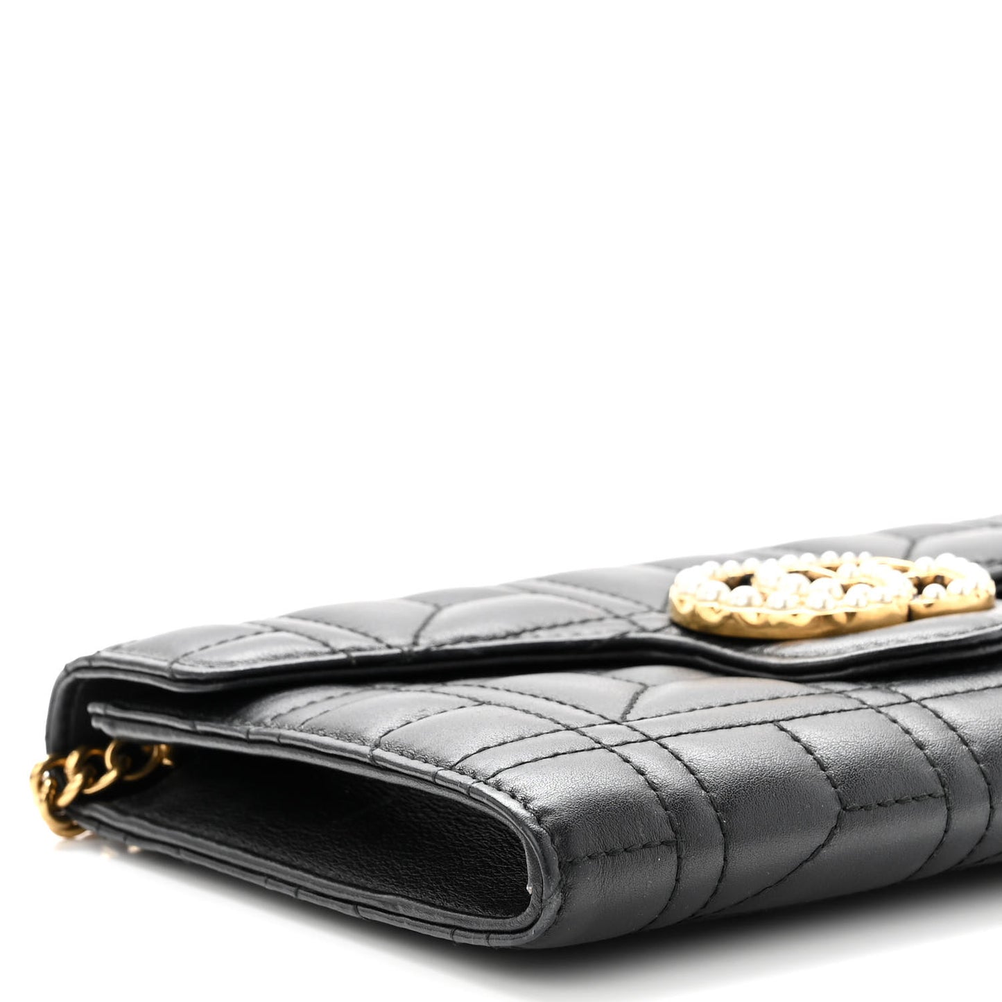 Calfskin Matelasse Mini Pearly GG Marmont Chain Wallet Black