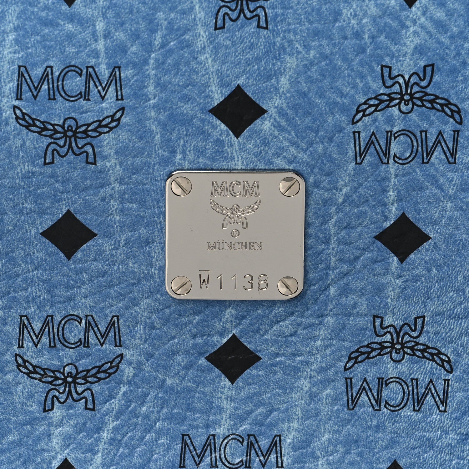 MCM Visetos Calfskin Round Crossbody Bag Denim Blue 7 of 9