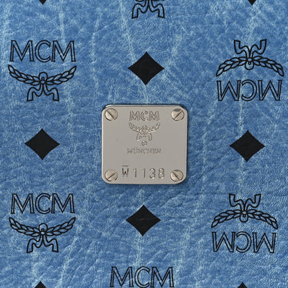 MCM Visetos Calfskin Round Crossbody Bag Denim Blue 7 of 9
