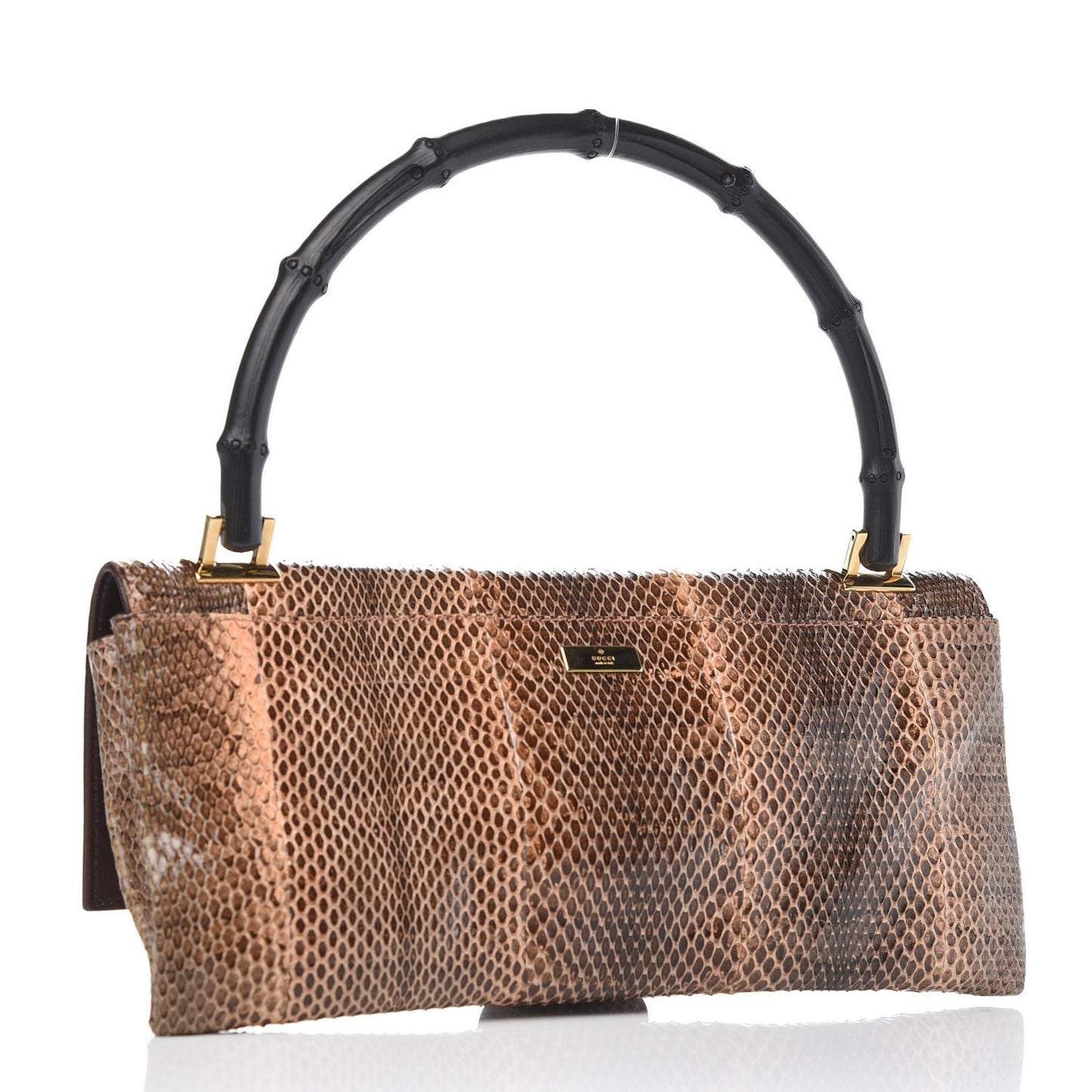Python Bamboo Top Handle Bag Brown