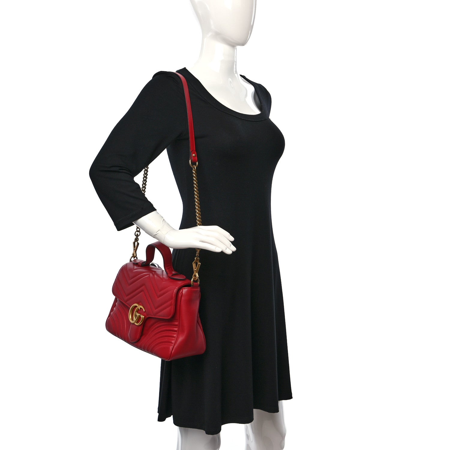 Gucci Calfskin Matelasse Small GG Marmont Top Handle Shoulder Bag Hibiscus Red 3 of 11