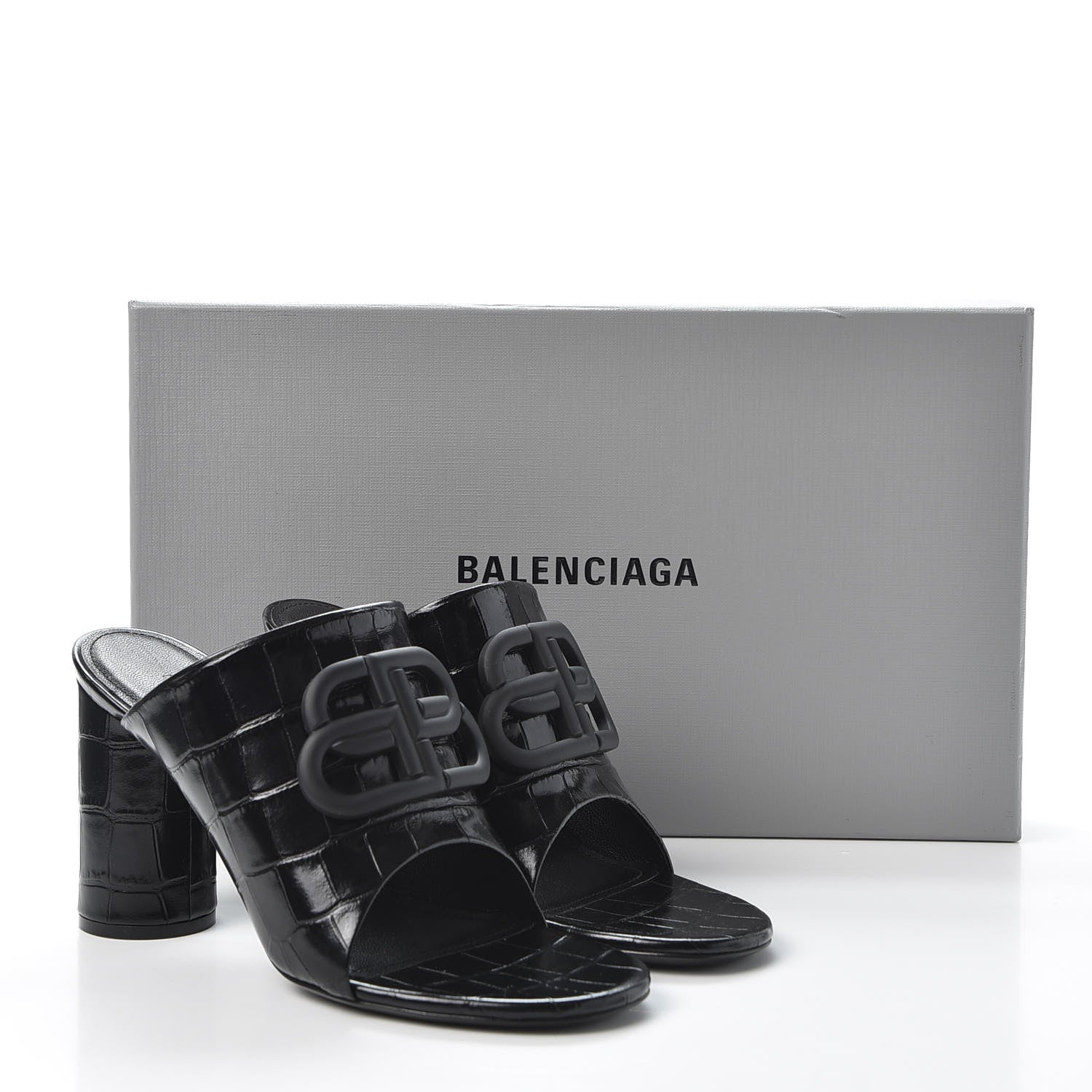 Balenciaga Calfskin Croc Embossed Oval BB 90mm Slide Sandals 36.5 Black 10 of 10