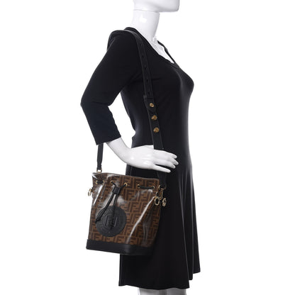 Fendi Glazed Fabric Vitello Grace F is Fendi FF 1974 Stamp Patch Grande Mon Tresor Bucket Bag Mogano Panna Black 2 of 11