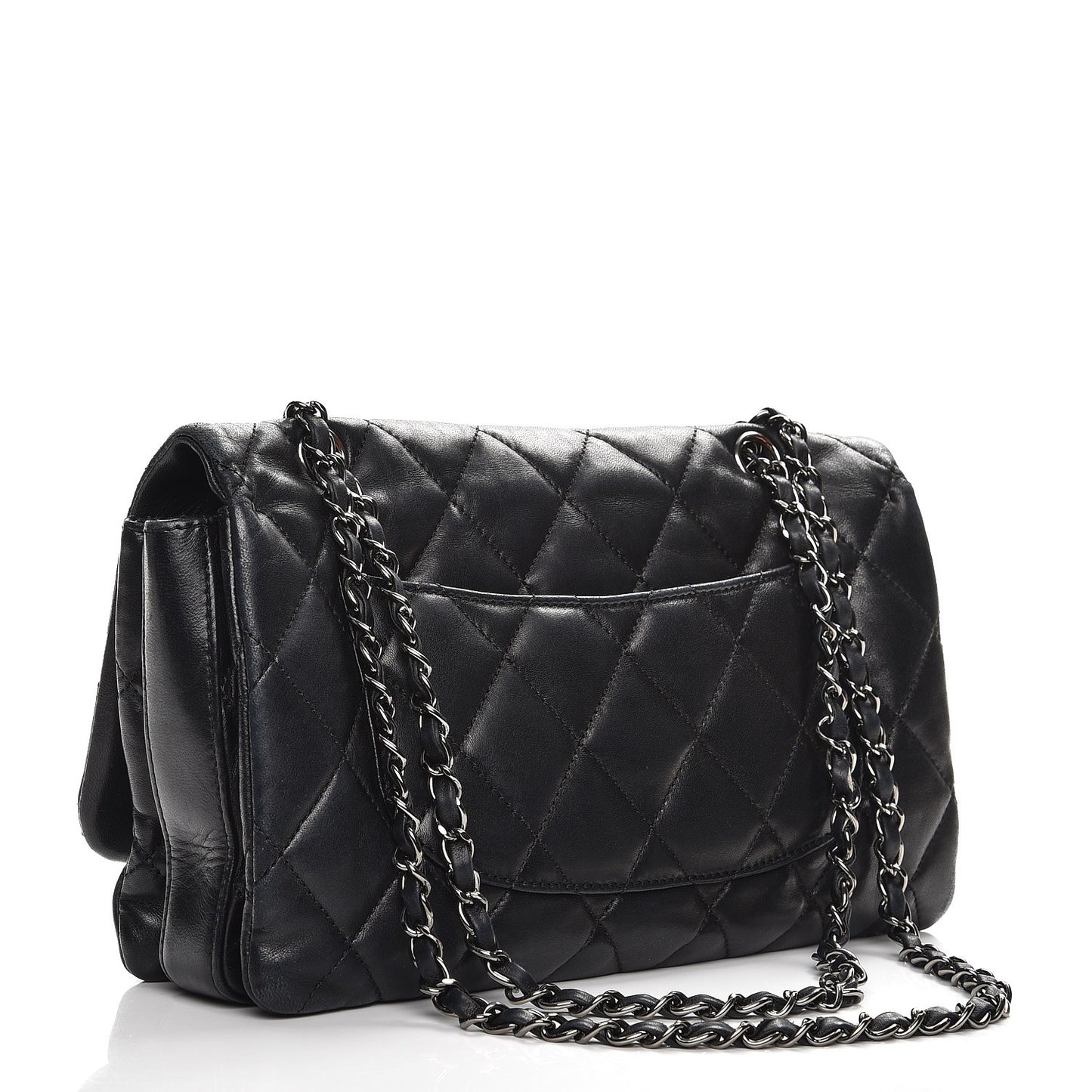Lambskin Quilted Maxi 3 Flap Black