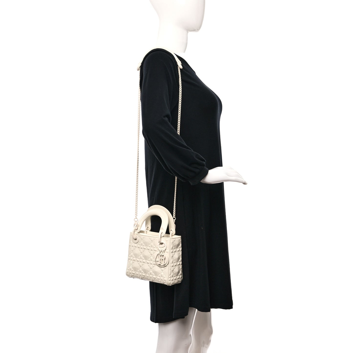 Calfskin Cannage Diamond Mini Lady Dior White