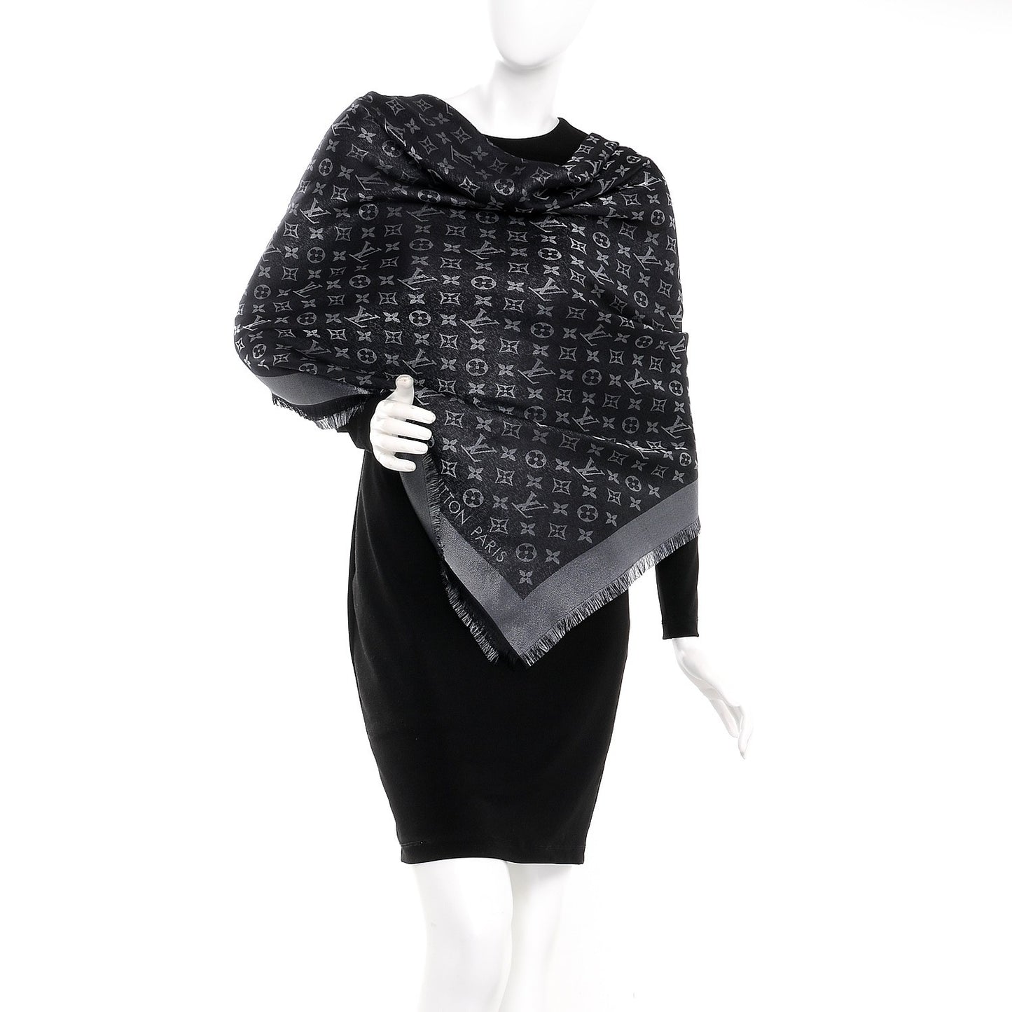 Silk Lurex Wool Monogram Shine Shawl Black