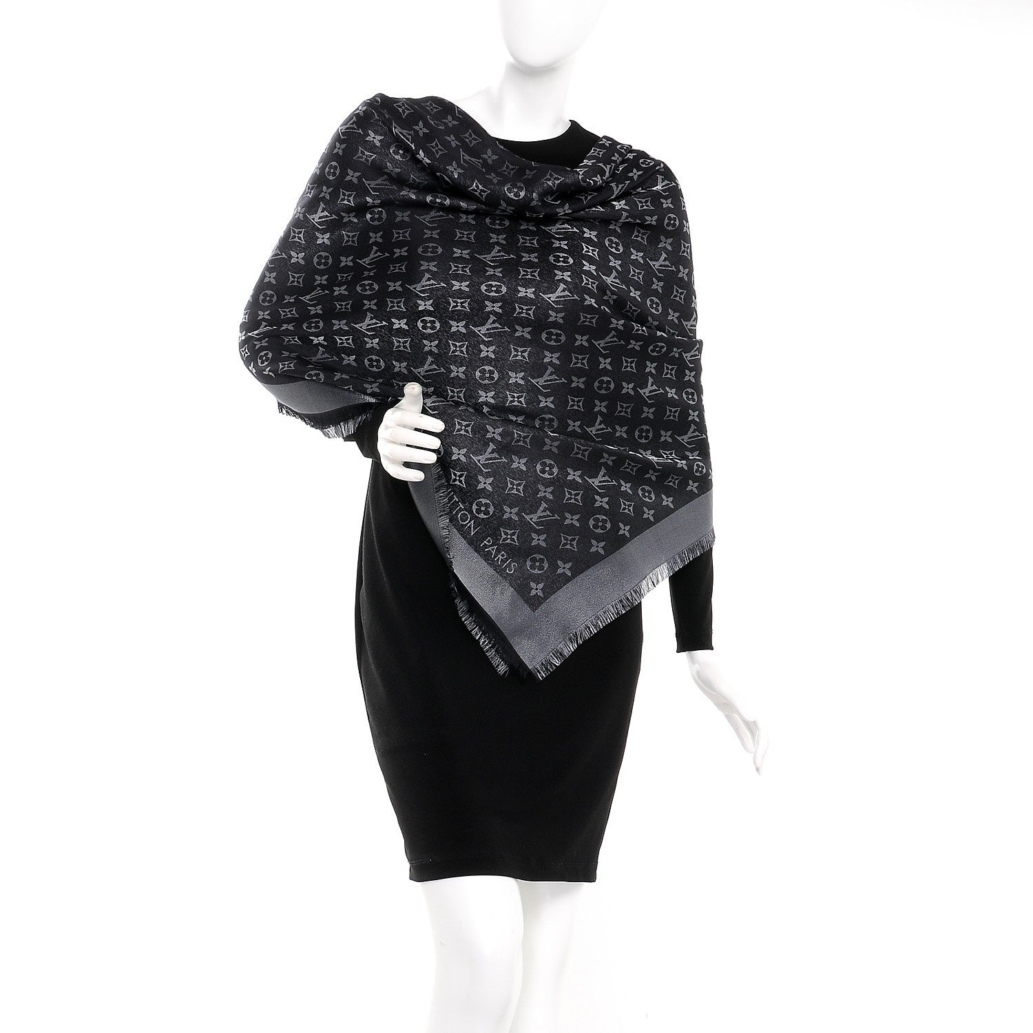 Louis Vuitton Silk Lurex Wool Monogram Shine Shawl Black 2 of 5