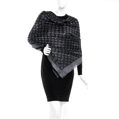 Louis Vuitton Silk Lurex Wool Monogram Shine Shawl Black 2 of 5