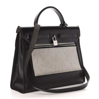 Hermes Toile H Berline Vache Hunter Herbag Zip PM 31 Black Ecru 5 of 15