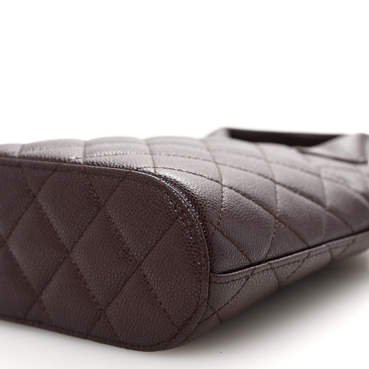 Caviar Quilted Top Handle Clutch With Chain Dark Brown