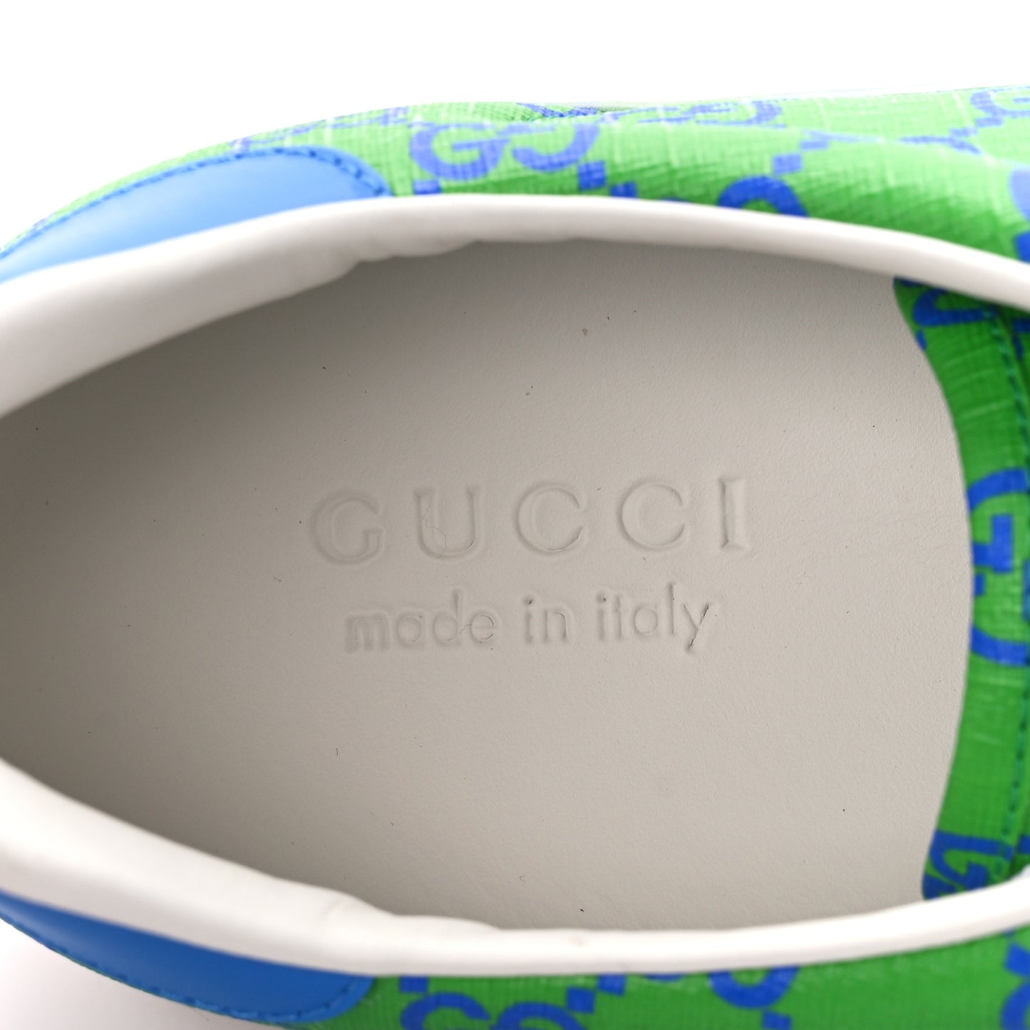 GG Supreme Joy Monogram Miro Soft Calfskin Mens Ace Sneakers 10 Joy Green Joy Blue Bright Splash