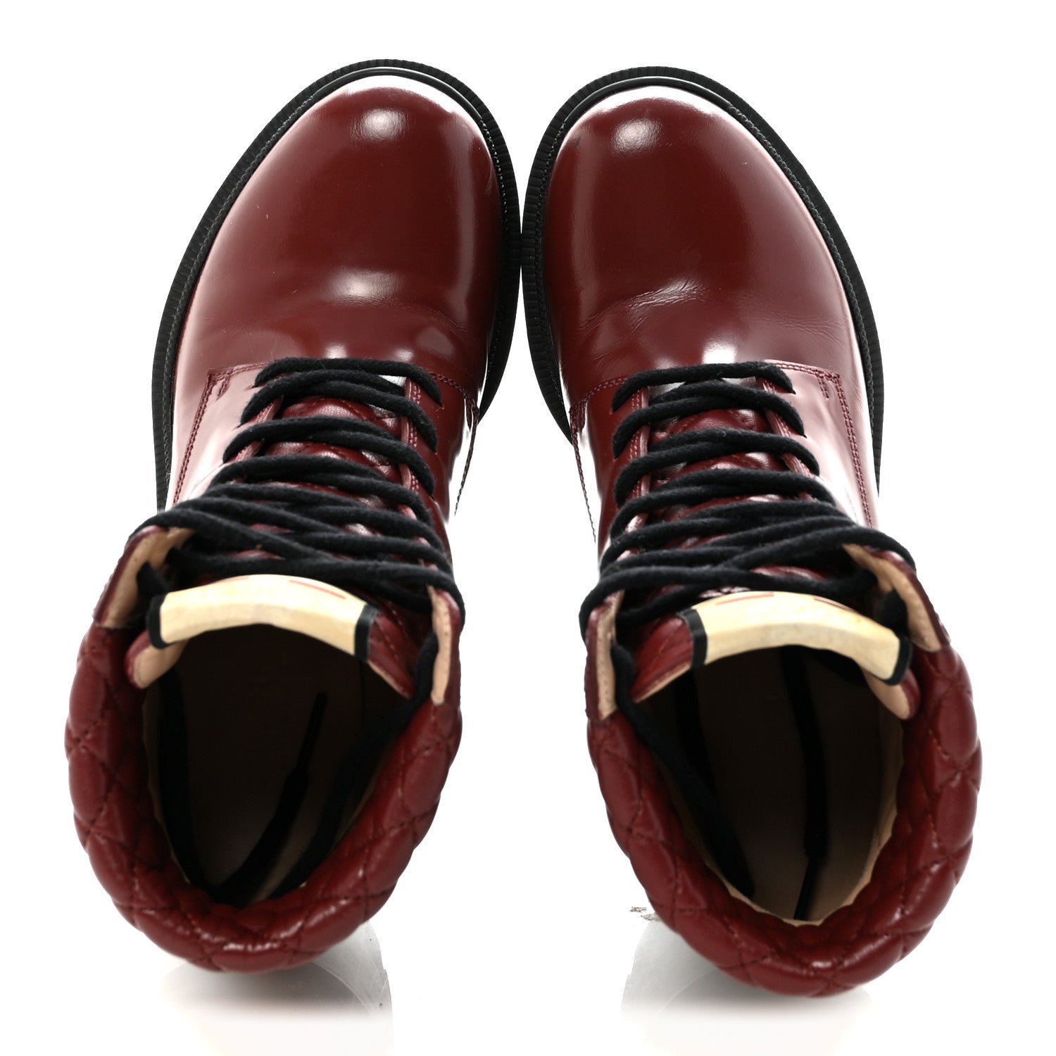Gucci Magnum Calfskin Nappa Quilted Lace Up Ankle Boots 36 Garnet