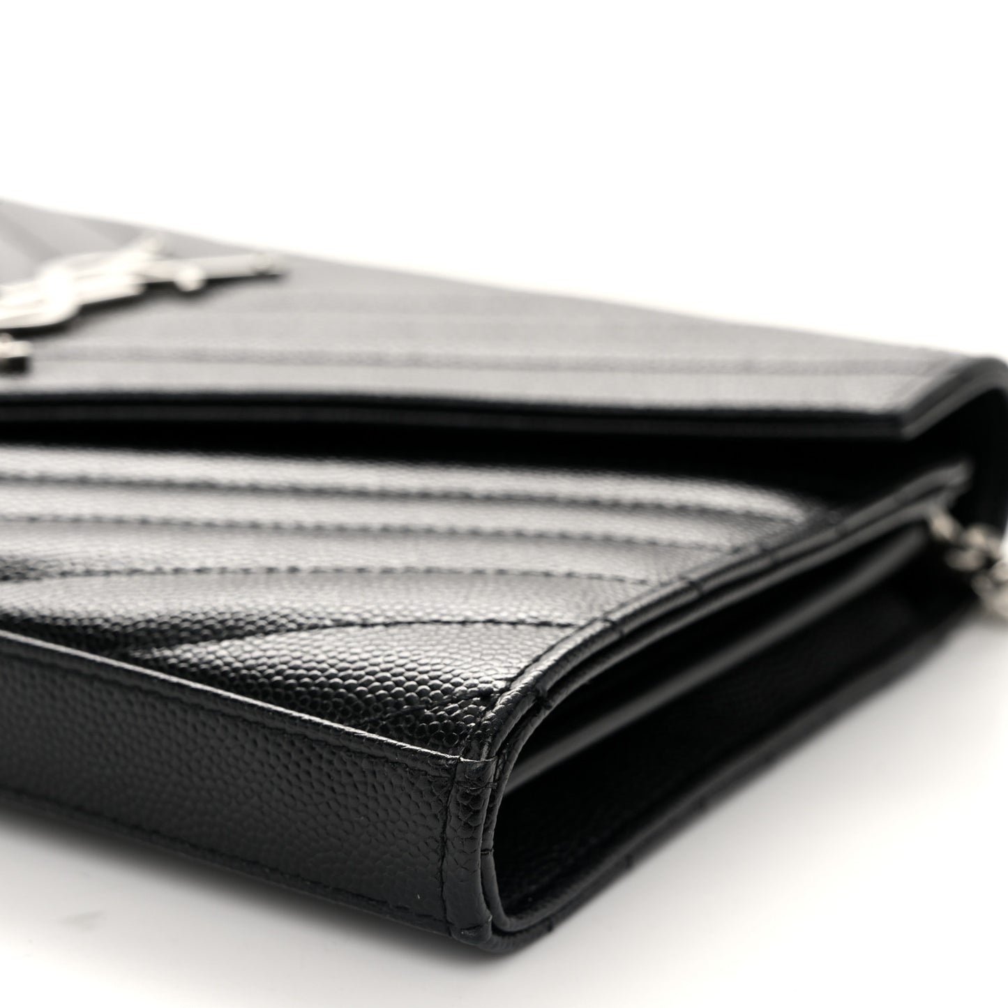 Grain De Poudre Matelasse Chevron Monogram Chain Wallet Black