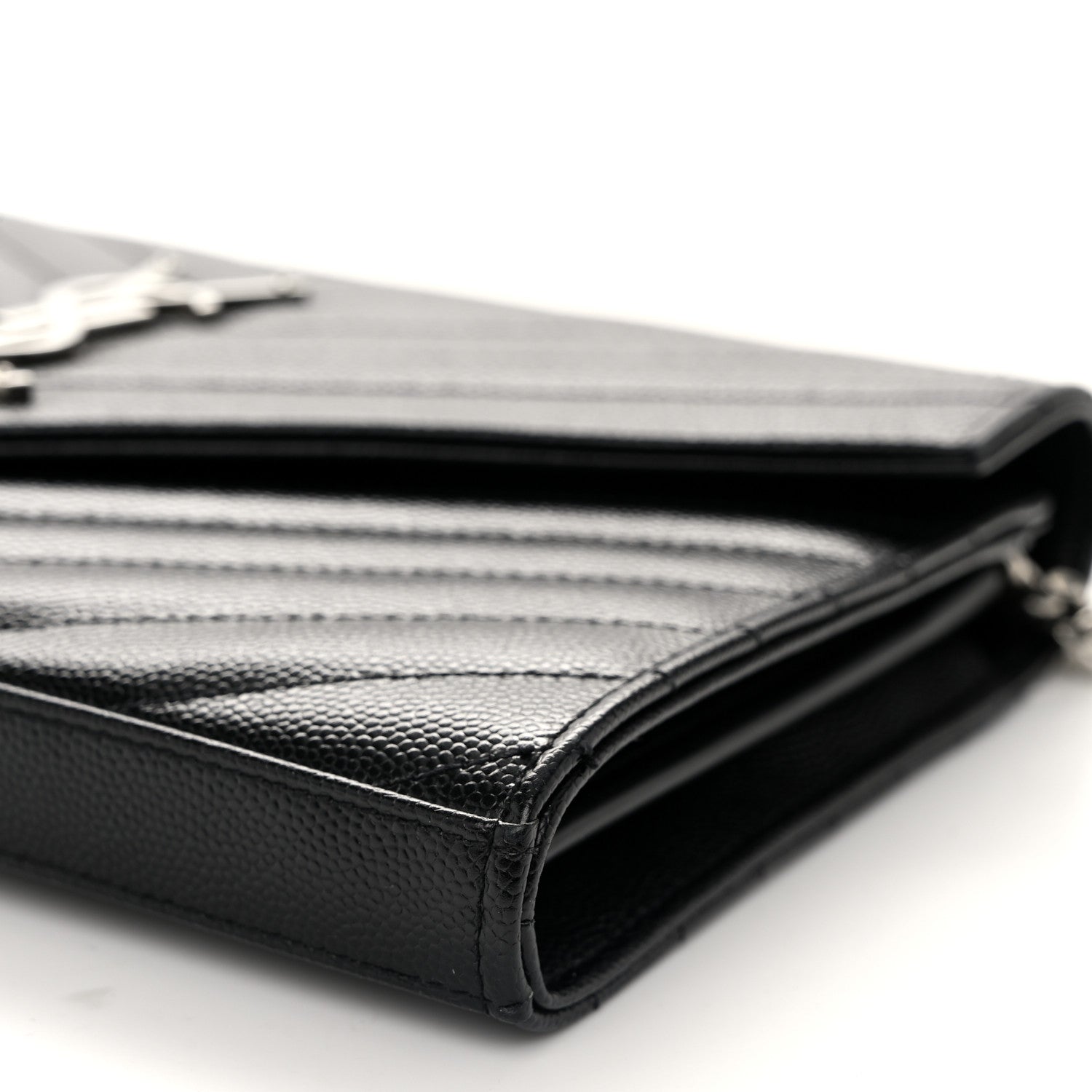 Saint Laurent Grain De Poudre Matelasse Chevron Monogram Chain Wallet Black 10 of 10