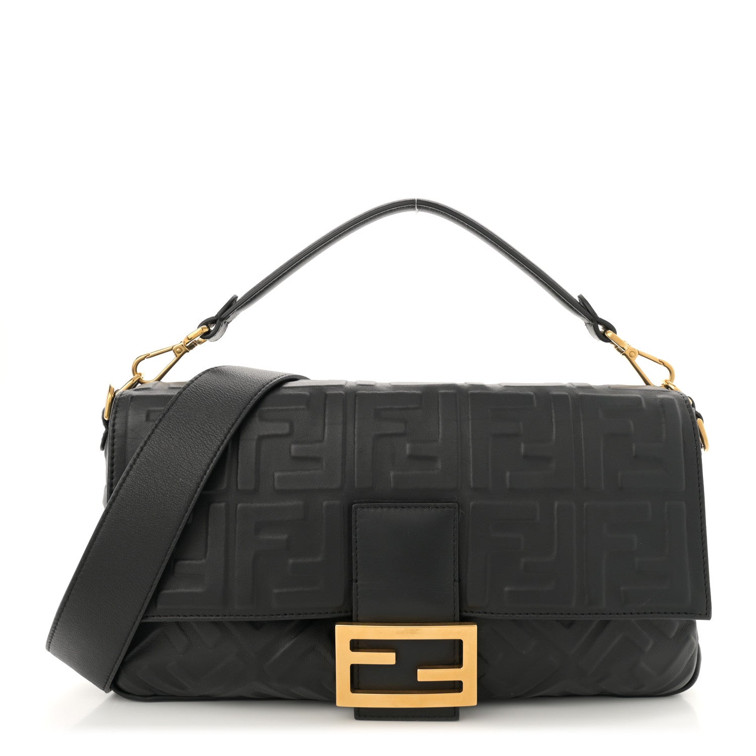Fendi Nappa FF 1974 Embossed Large Baguette Black 1 of 13