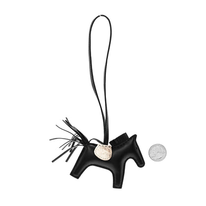 Hermes Milo Lambskin Matte Niloticus Crocodile Himalaya Touch Grigri Rodeo Horse Bag Charm PM Black White 2 of 5