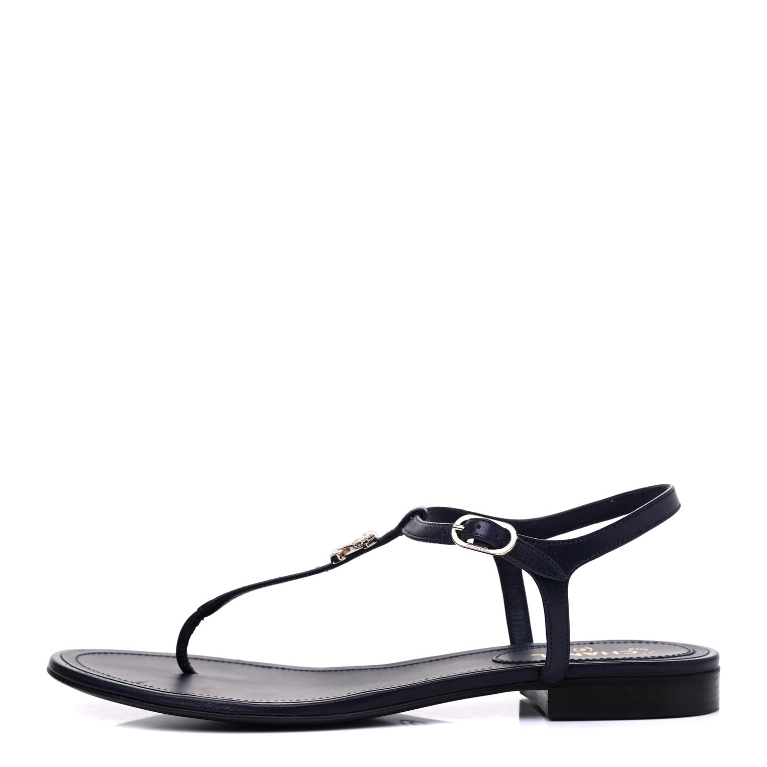 Chanel Lambskin Crystal CC Thong Sandals 38 Navy 1 of 9