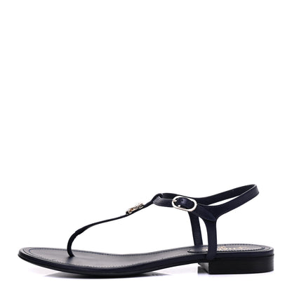 Chanel Lambskin Crystal CC Thong Sandals 38 Navy 1 of 9