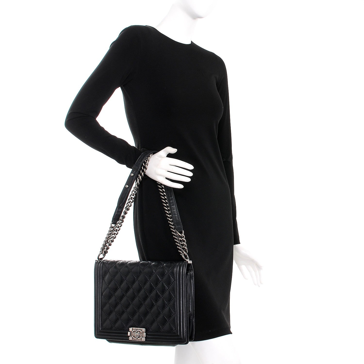 Chanel Calfskin Embossed Stitch Large Boy Flap Black 3 of 11
