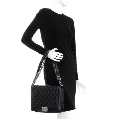Chanel Calfskin Embossed Stitch Large Boy Flap Black 3 of 11